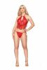 HEART EMBROIDERED LACE CAMISOLE & G-STRING RUBY O/S